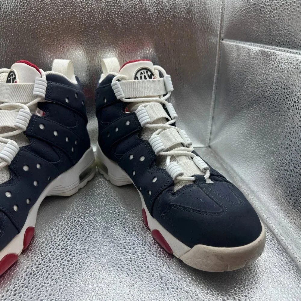 Sz 10 Nike Air Max 2 Mens Blue White High Top Lace Up‎ Basketball Sneakers